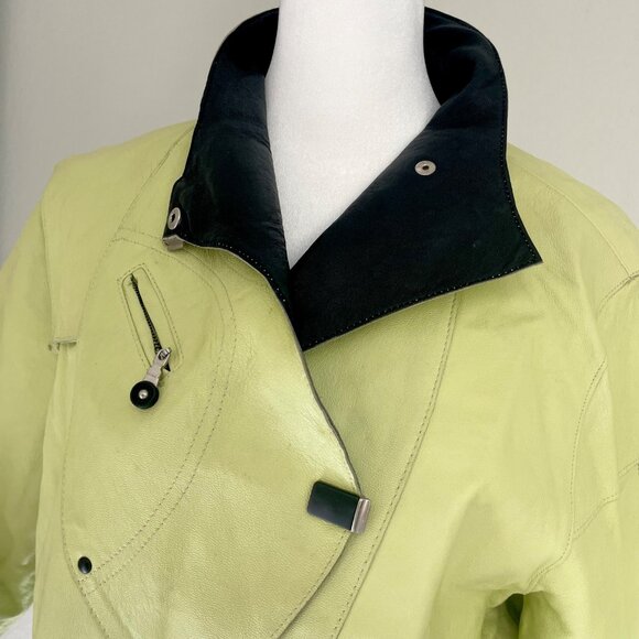 Vintage 80s Jamie Sadock Lime Green Leather Jacket - Picture 2 of 11
